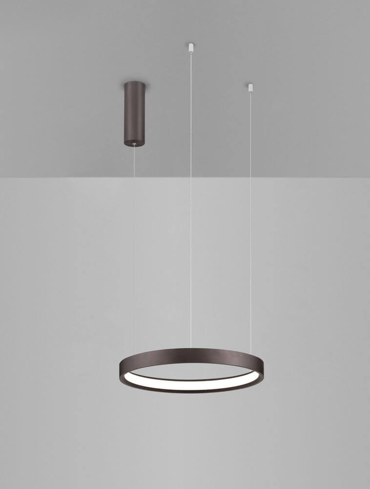 Perrine LED Pendelleuchte Ø 40cm 3000K – schlanker runder Leuchtring aus gebürstetem Aluminium, warmweißes 3000K Licht, modern-elegantes Design
