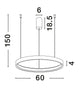 Perrine LED Pendelleuchte Ø 60cm 3000K – technische Zeichnung mit Abmessungen 60cm Durchmesser, 150cm Höhe, 4cm Profilhöhe