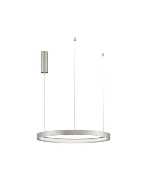 Perrine LED Pendel Ø 60cm 3000K - nikkelfarvet rund loftslampe med integreret 22W LED, Aluminium akryl design, dæmpbart varmt hvidt lys