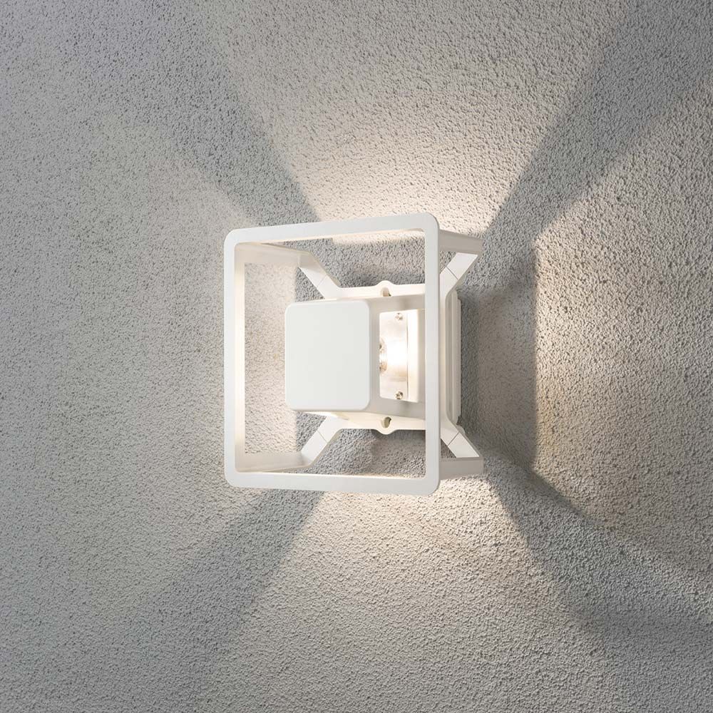 Pescara LED Außen-Wandleuchte in Weiß mit klarem Glas, modernes Design für Außenbereiche.