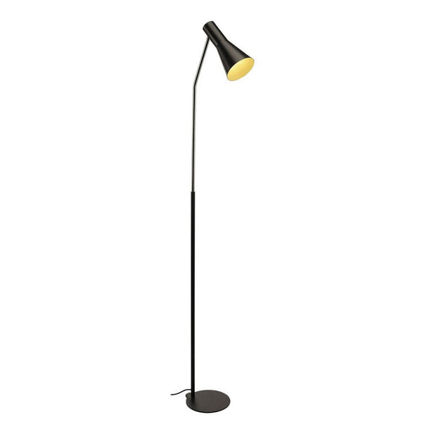 Phelia floor lamp black with an elegant conical shade and foot switch, perfect for various light sources.