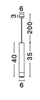 Picto Pendelleuchte GU10 Ø 6cm Schwarz, Gold - schematische Abmessungen: zylindrischer Schirm 40x6 cm, Kabellänge 200 cm, Deckenbefestigung 6x3 cm