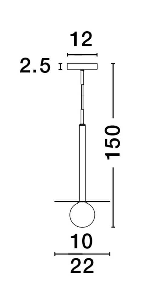 Technische Zeichnung der Pielo Pendelleuchte G9 Ø 22cm mit Abmessungen.