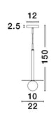 Technische Zeichnung der Pielo Pendelleuchte G9 Ø 22cm mit Abmessungen.