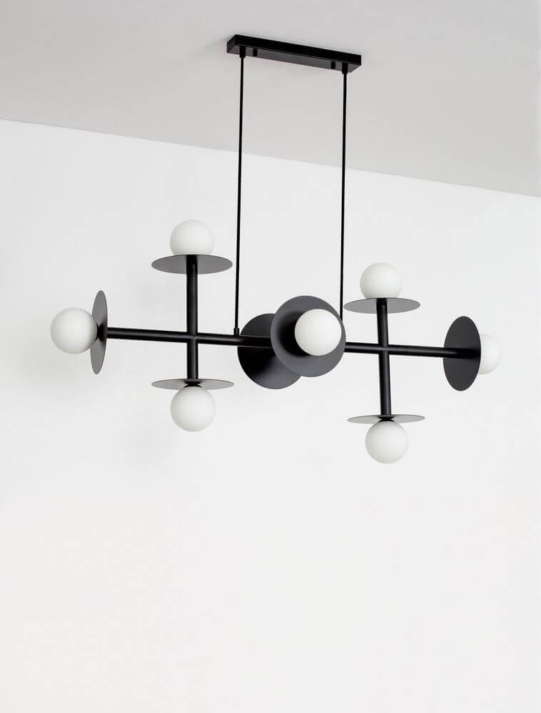 Pielo Pendelleuchte G9 Balken 32cm8-flammig mit modernem Design aus Metall und Glas, ideal für elegantes Wohndekor.