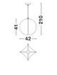 Technische Zeichnung der Pierida Pendelleuchte E27 Weiß mit Maßen 41 cm, 42 cm Durchmesser, 210 cm Höhe.