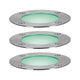 Plug & Shine LED Bodeneinbaustrahler Set in Edelstahl mit grünem Licht für Gartenbeleuchtung.