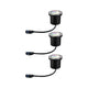 Set von drei runden Plug & Shine LED Bodeneinbaustrahlern für Gartenbeleuchtung.
