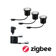 Plug & Shine LED Bodeneinbauleuchten Set Smart Home Zigbee RGBW: 3 runde Gartenleuchten mit Trafo und Kabel
