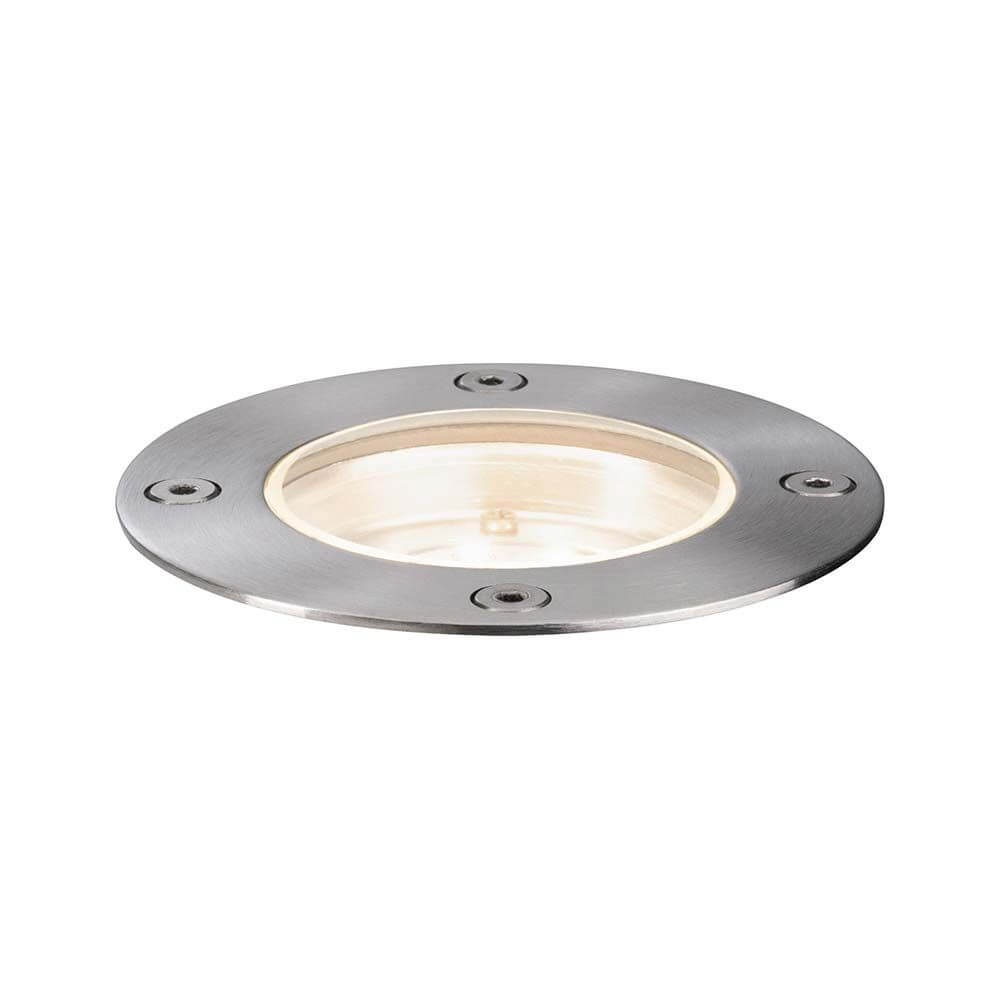 LED Plug & Shine Bodeneinbauleuchte rund IP65 3000K in silber, dekorativer Einbaustrahler für Außenbereiche.