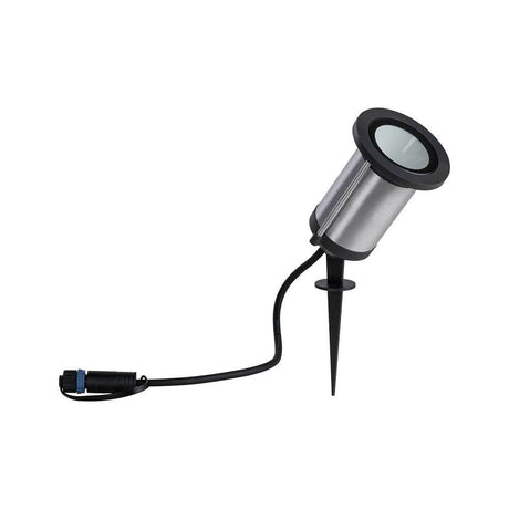 Projecteur de jardin Plug & Shine LED Classic IP65 anthracite avec piquet de terre et lumière blanc chaud, résistant aux intempéries.