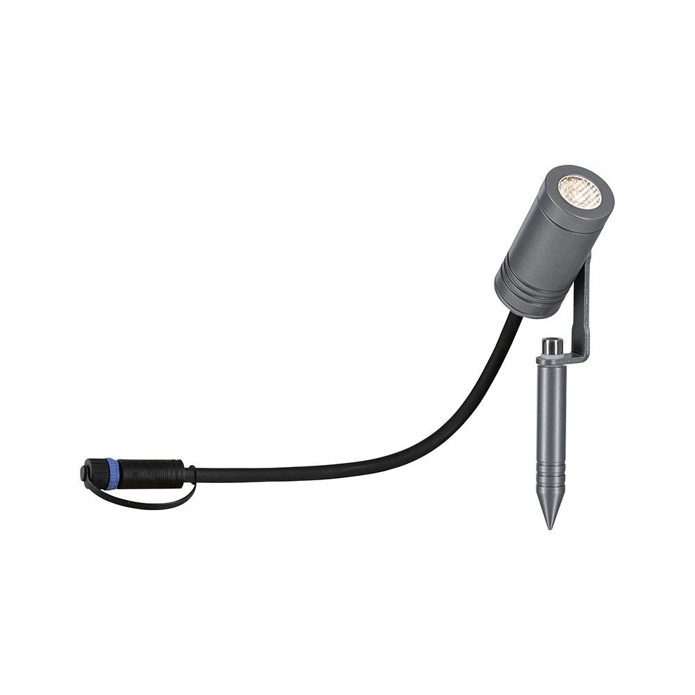Plug & Shine LED Gartenstrahler Radix in Grau, wetterbeständig, individuell einstellbar für Gartenbeleuchtung.