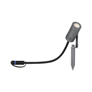 Plug & Shine LED Gartenstrahler Radix IP65 Grau für warme Lichtakzente im Garten.