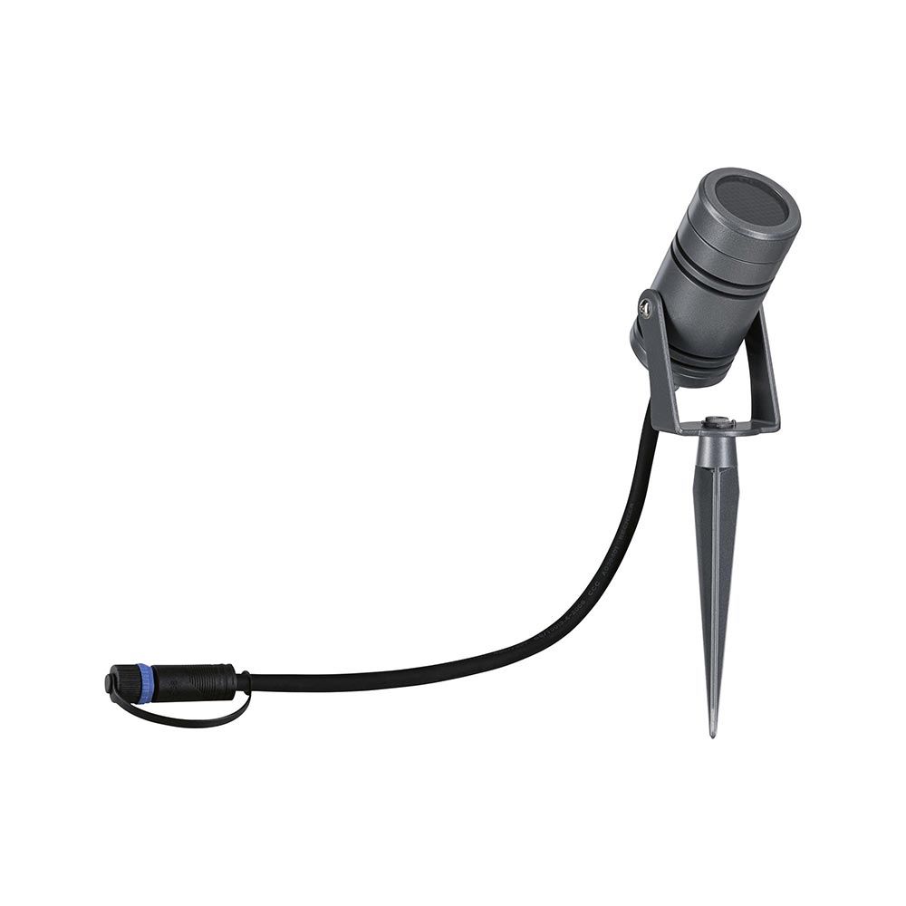 Plug & Shine LED Gartenstrahler Radon in Grau, wetterbeständig und individuell einstellbar für vielfältige Außenbeleuchtung.