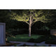 Plug & Shine LED Gartenstrahler Radon IP65 Grau beleuchtet einen Gartenbaum bei Nacht.