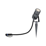 Plug & Shine LED Gartenstrahler Radon in Grau, ideal für die Beleuchtung von Pflanzen und Bäumen im Außenbereich.