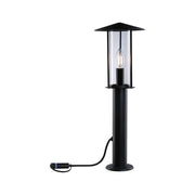 Plug & Shine LED Pollerleuchte Classic Anthrazit mit klarem Glasschirm und nostalgischem Design für den Außenbereich.
