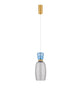 Pluma LED Pendelleuchte Ø 15cm 3000K Mehrfarbig mit gold-blauem Design und zartem Glasleuchtenschirm.