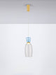 Pluma LED Pendelleuchte Ø 15cm 3000K Mehrfarbig mit stilvollem Glasleuchtenschirm in Gold, Blau und Rauch.