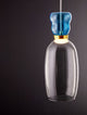 Pluma LED Pendelleuchte Ø 15cm 3000K Mehrfarbig, modernes Design mit gläsernem Lampenschirm in Gold und Blau.