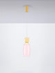 Pluma LED Pendelleuchte Ø 15cm 3000K Mehrfarbig in modernem Design mit pinkem Glas und goldenem Aufhängung.