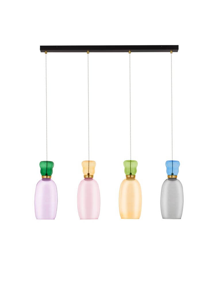 Pluma Pendelleuchte Balken 91 cm4-flammig 3000K Mehrfarbig mit bunten Glasaufsätzen