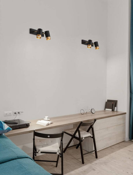 Pogno Deckenleuchte 2-flammig Schwarz, Gold, moderne schwenkbare Wand- und Deckenstrahler für Home-Office