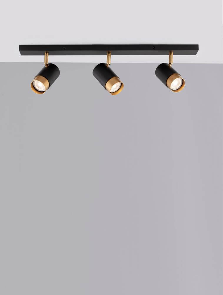 Pogno Deckenleuchte 3-flammig Schwarz, Gold – moderne Aluminium-Spots, drehbar, schwarz mit goldenen Akzenten für Wohn- und Esszimmer