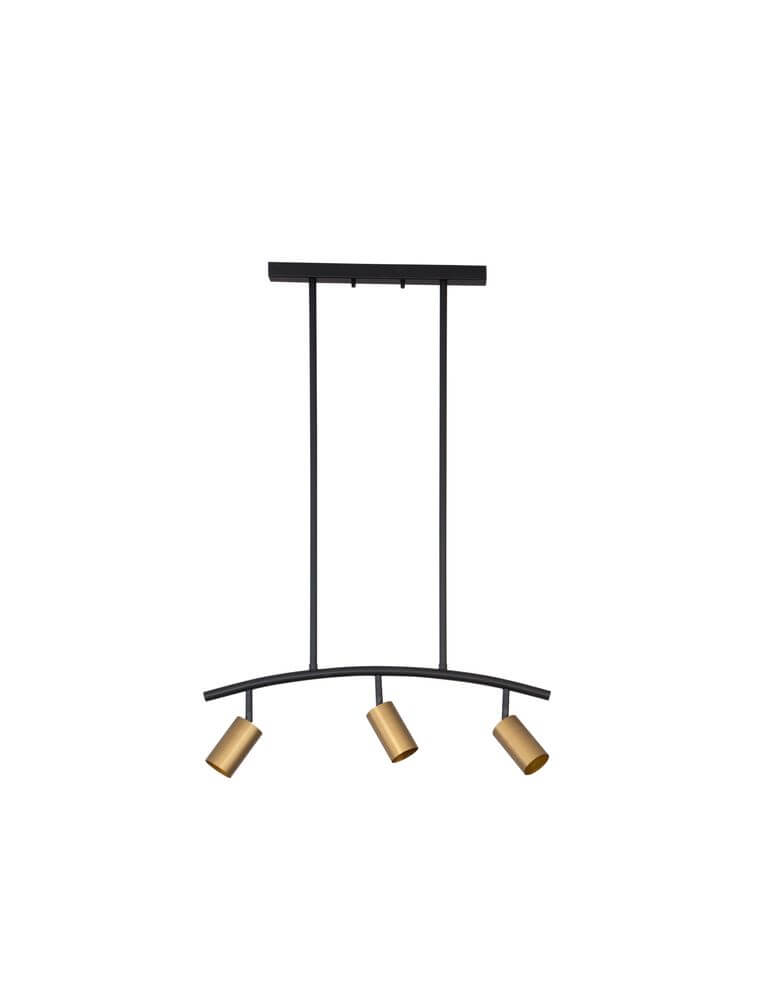 Pogno Pendelleuchte 3-flammig Bogen Schwarz, Gold mit elegantem Design und goldenen Lampenschirmen.