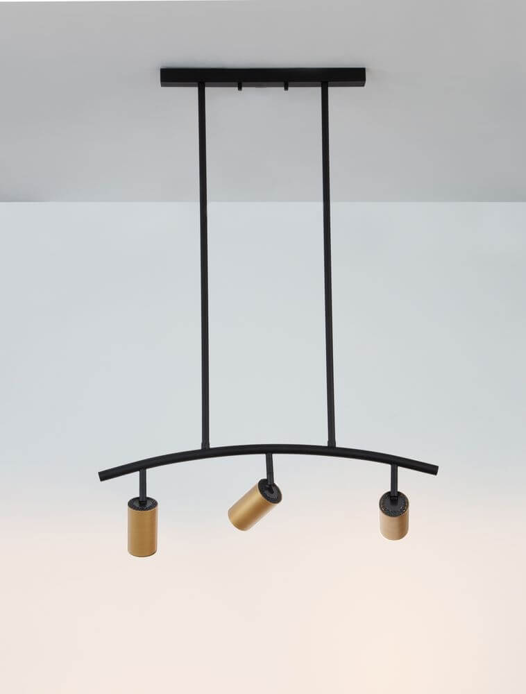 Pogno Pendelleuchte 3-flammig Bogen Schwarz, Gold mit modernem Design aus Aluminium.
