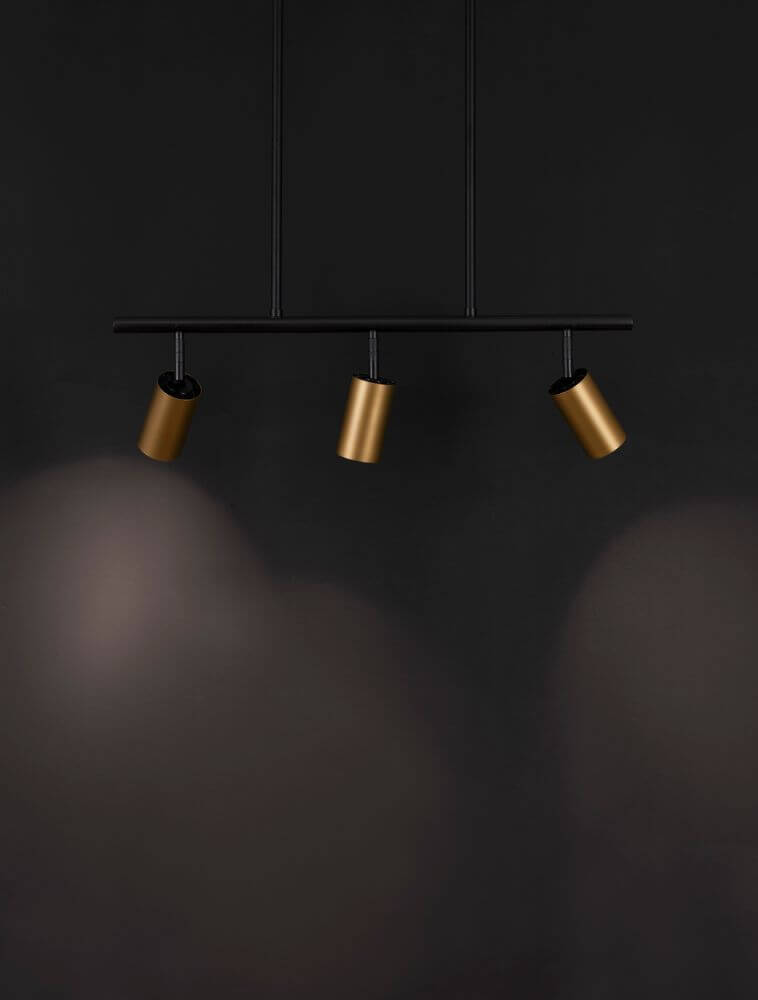 Pogno Pendelleuchte 3-flammig Schwarz, Gold mit hochwertigem Aluminium und elegantem Design.