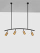 Pogno Pendelleuchte 4-flammig Bogen Schwarz, Gold, modernes Design mit goldenen Spotlights.