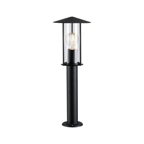 Pollerleuchte Classic Dunkelgrau Metall Glas mit klaren Glasschirm und stilvollem Design für Außenbeleuchtung.