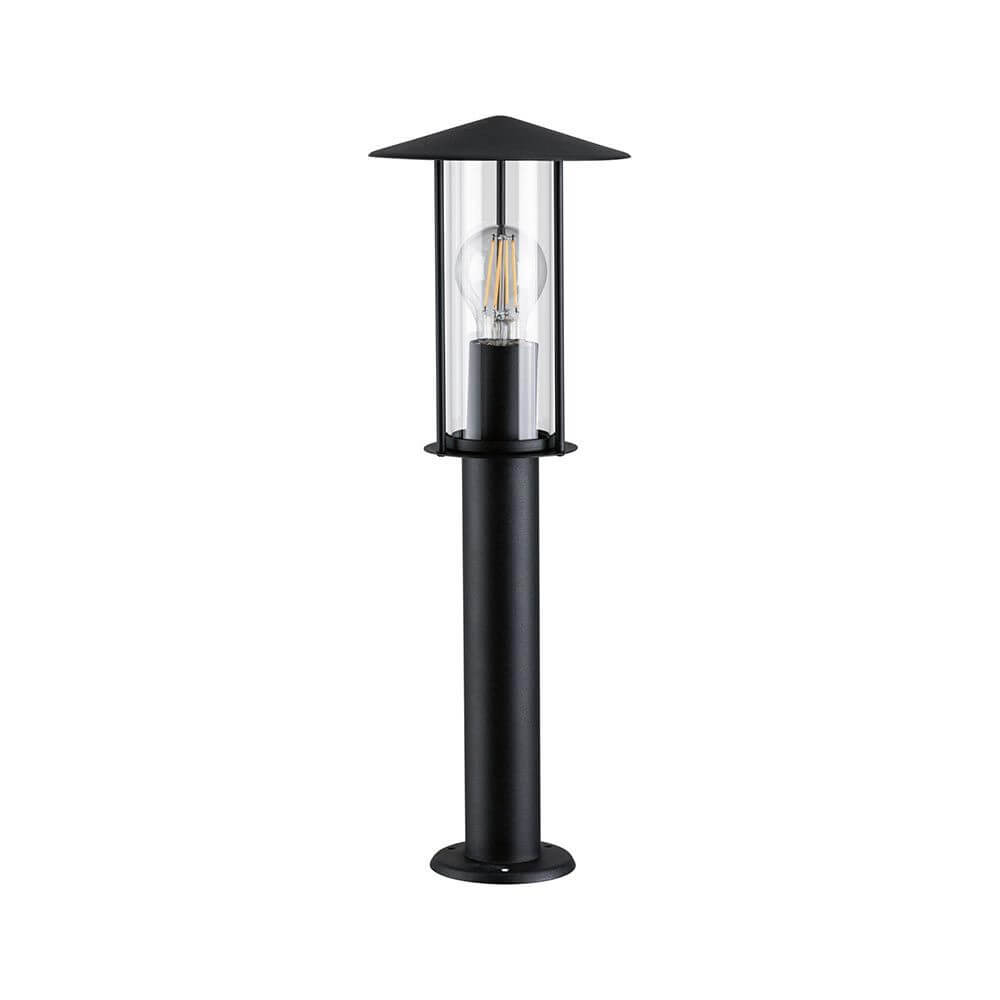 Pollerleuchte Classic Dunkelgrau Metall Glas mit klarem Glasschirm für blendfreies Licht.