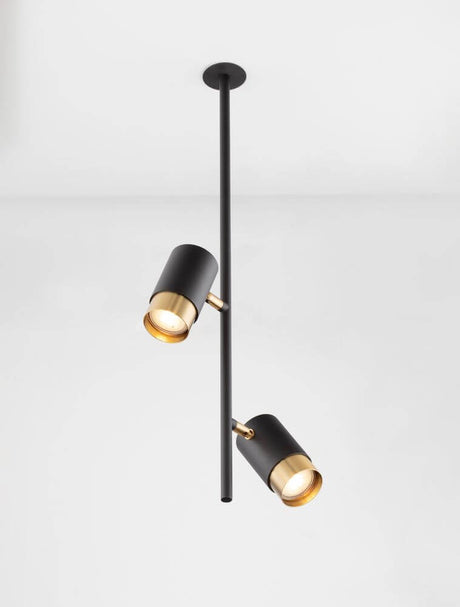 Pongo pendel loft forsænket 2-pære Ø 5,9cm sort, guld med mat sort og guld skærm.