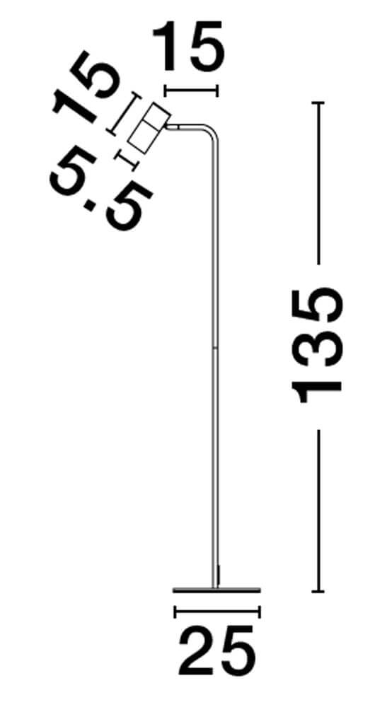 Pongo Stehlampe Schwarz, Gold – technische Zeichnung mit Abmessungen der Lampe.