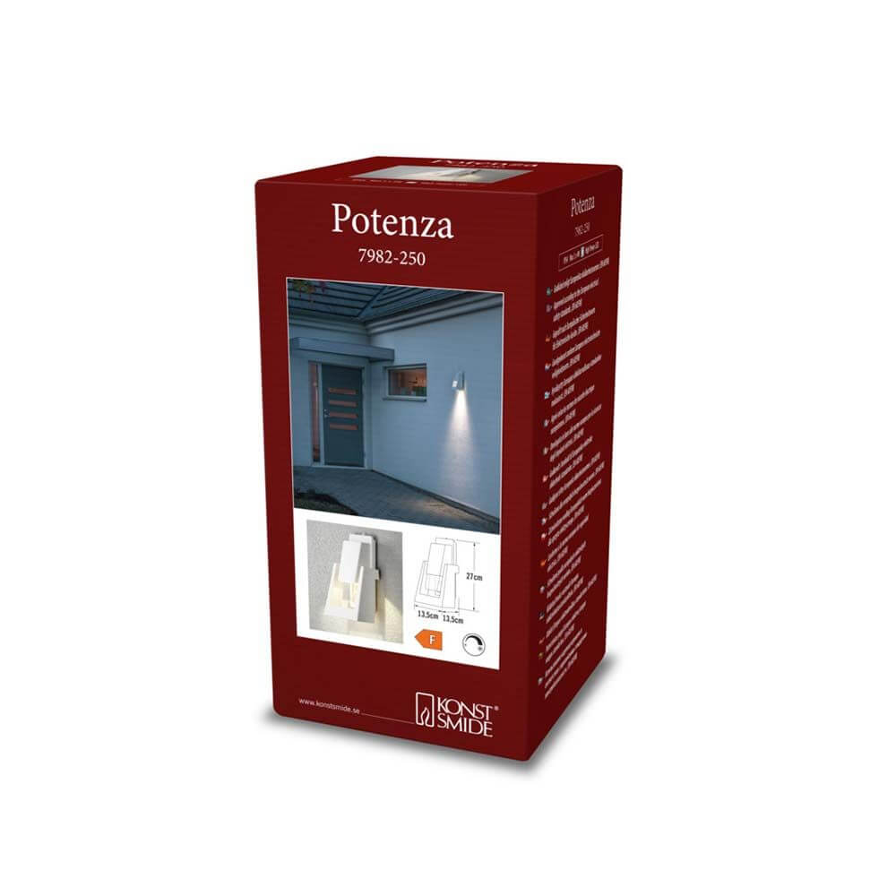 Verpackung der Potenza LED Außen Wandlampe IP54 mit High-Power LED und modernen Design.