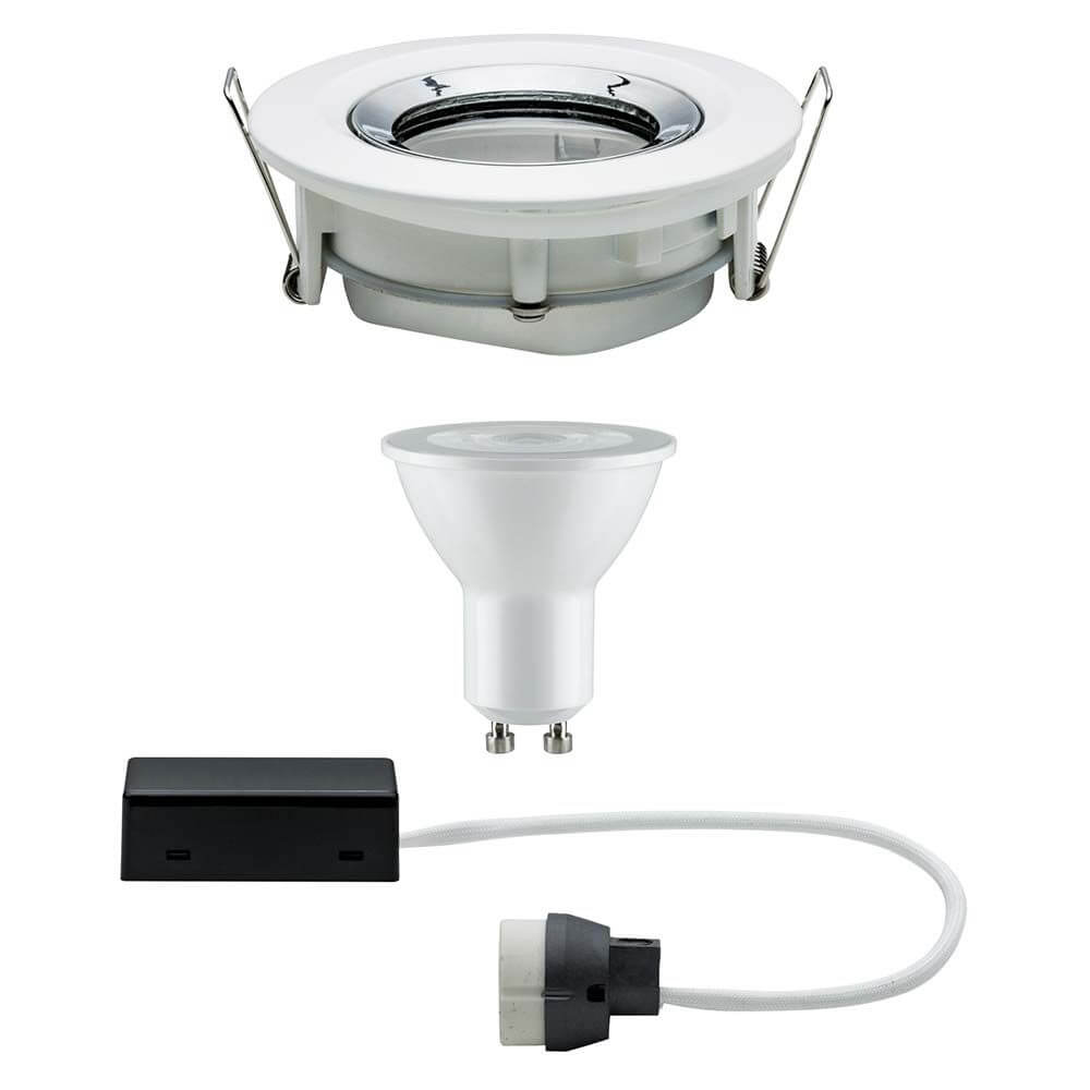 Premium EBL Set Nova IP65 schwenkbar LED 1x7W GU10 Ws matt-Chrom Alu, bestehend aus Einbaustrahler und LED-Leuchtmittel.