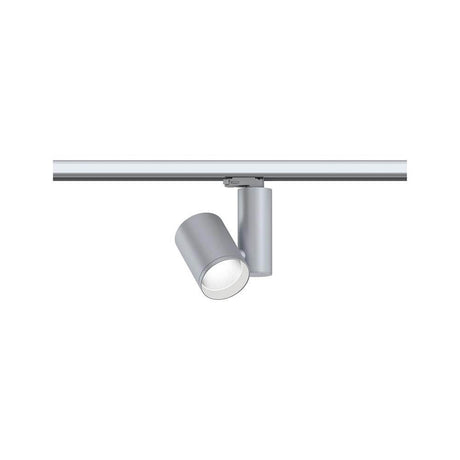 ProRail3 LED Zeuz track spotlight 9° dimmable silver mounted on the track system in silver.