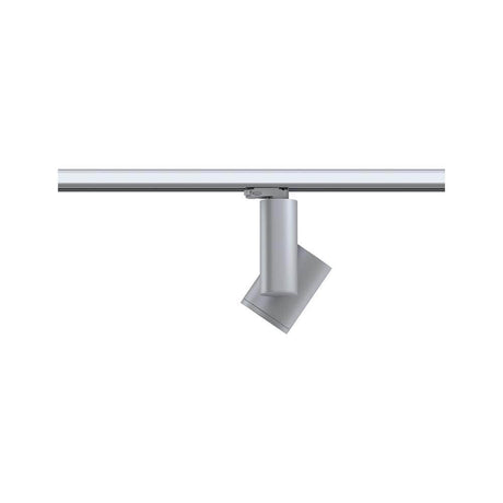 ProRail3 LED Zeuz track spotlight 9° dimmable silver mounted on track system.