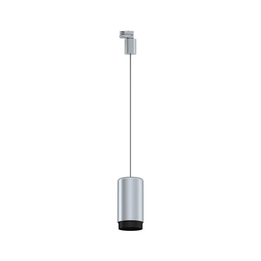 ProRail3 Pendelleuchte Corus in Silber mit Stoffkabel, ideal für hohe Räume und elegante Beleuchtung in Gastronomie.