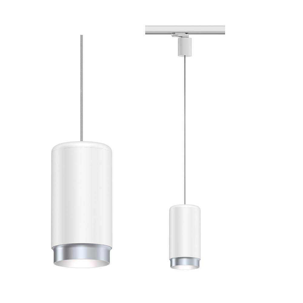 ProRail3 Pendelleuchte Corus Weiß mit elegantem Design und Stoffkabel für hohe Räume.