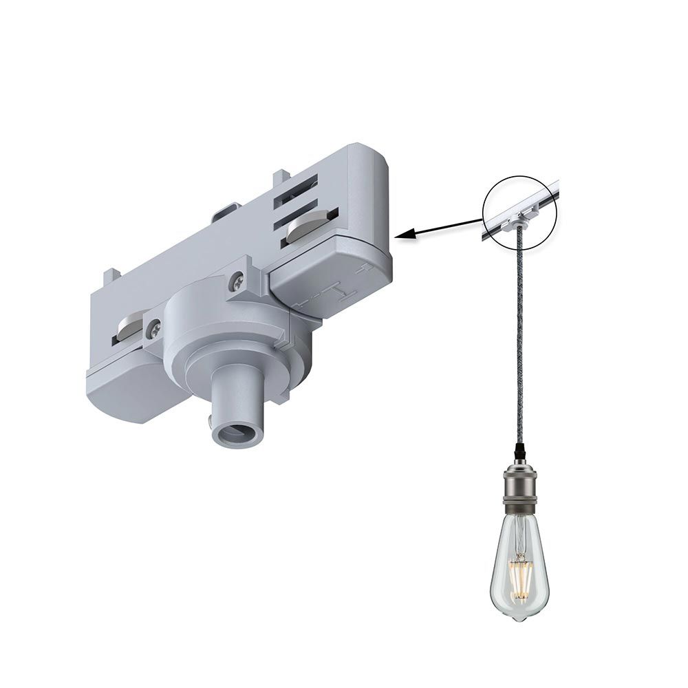 ProRail3 Pendelleuchteadapter Universal in Silber, ideal für individuelles 3-Phasen-Schienensystem.