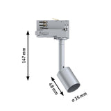 ProRail3 Schienenspot Purell Silber, Chrom mit Abmessungen 147 mm, 48 mm und Ø 35 mm für flexibles Lichtdesign.