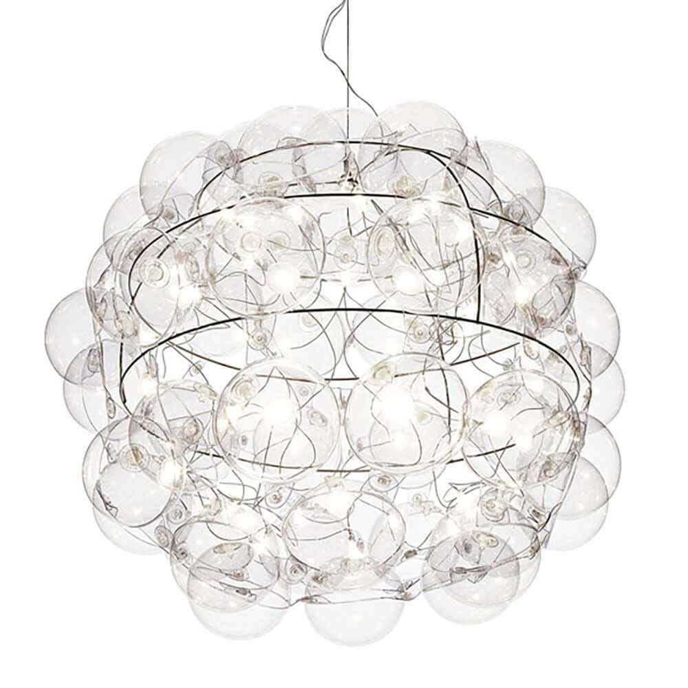 Star Design-Hängeleuchte 65cm mit luftgefüllten Bubbles und glänzenden Oberflächen im modernen Design.