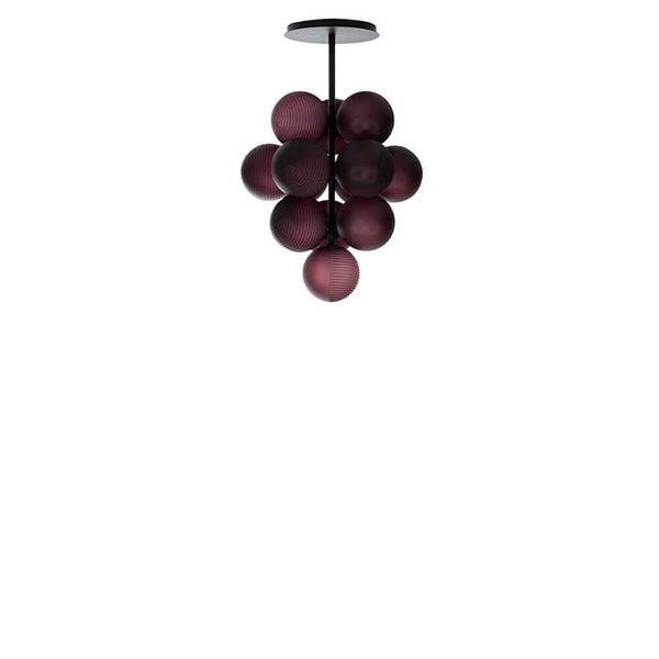 Pulpo LED pendant lamp Stellar Grape 13-light with dark glass spheres on a black base.