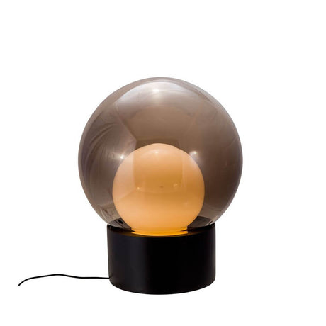 Pulpo LED table lamp Boule Medium Ø 58 cm with mouth-blown sphere glass and matte porcelain base.