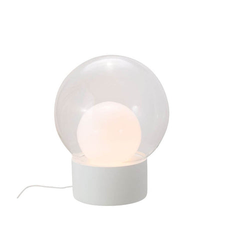 Pulpo LED table lamp Boule Medium Ø 58 cm with matte porcelain base and mouth-blown sphere glass.