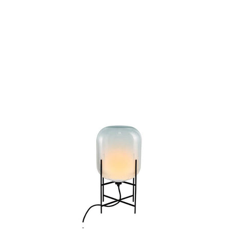 Pulpo LED table lamp Oda Small Ø 24cm H 45cm with mouth-blown glass and slim base in an industrial design.