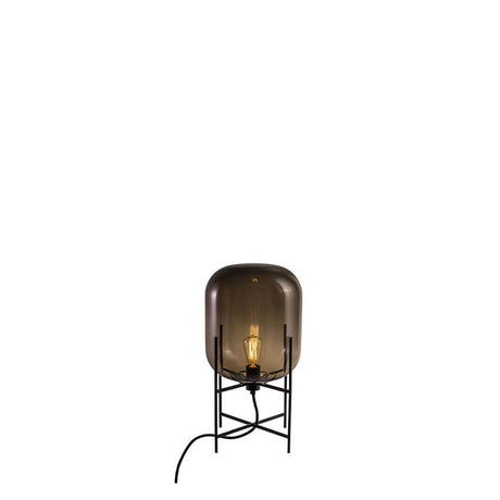 Pulpo LED table lamp Oda Small Ø 24cm H 45cm on a slim base with a bulbous shape made of mouth-blown glass.